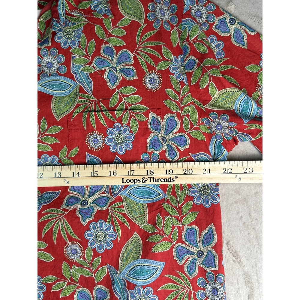 Tori Richard Button Down Shirt Mens M Red Floral Cotton Lawn Hawaii 0300 1922 EX - Picture 5 of 8
